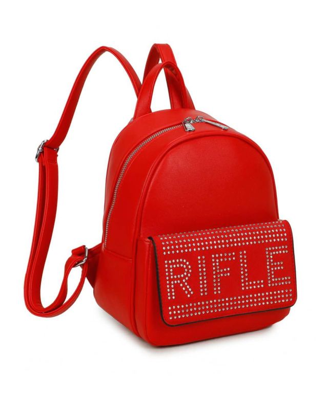 Prodotto: RIFLE - Zaino rosso con tasca frontale con strass sulla patta