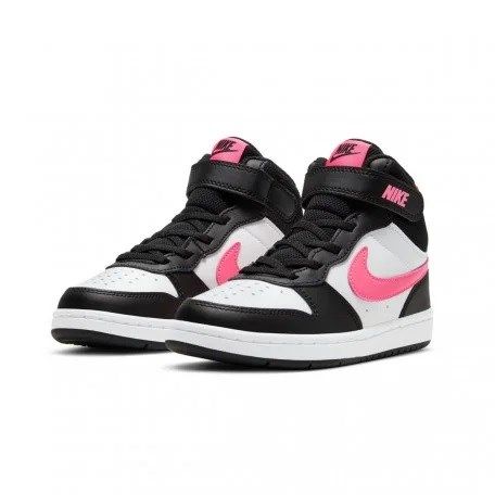 Prodotto: NIKE - Sneaker alta da bambina nera e bianca con dettagli rosa fluo, numerata 21/27 - COURT BOROUGH MID 2 TD