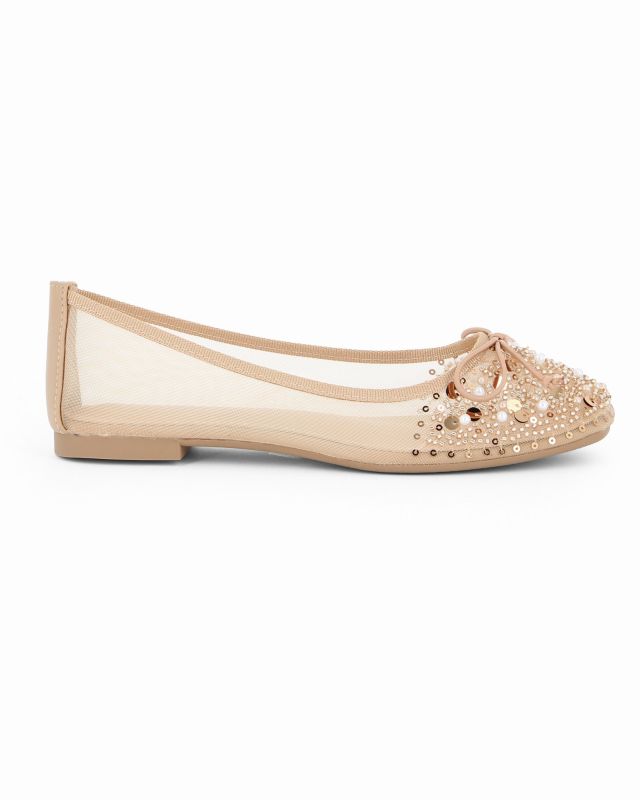 Prodotto: MY JEWELS - Ballerina beige a rete con fiocco e strass