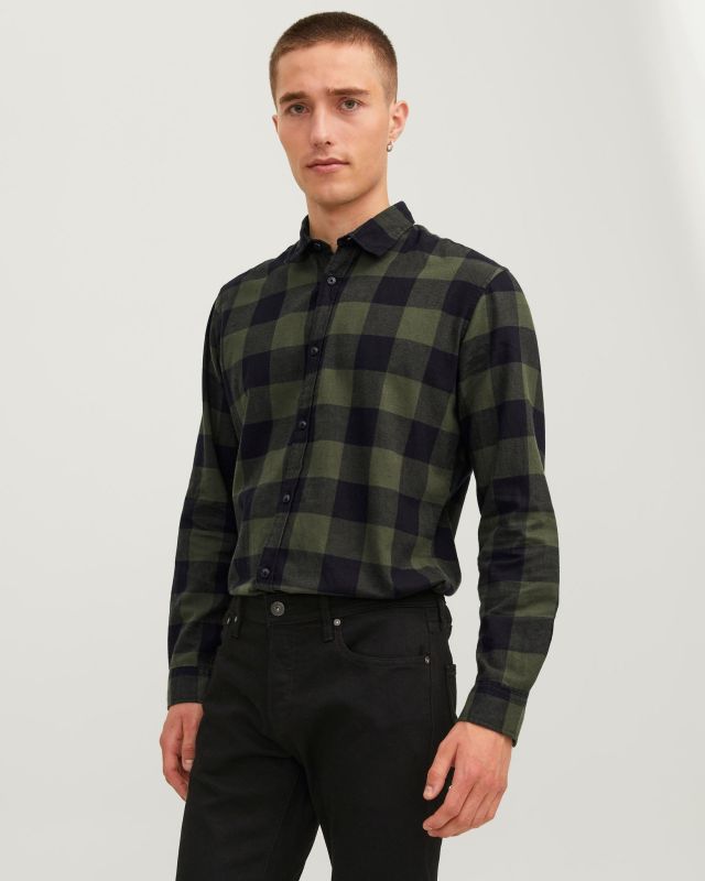 Prodotto: JACK&JONES - CAMICIA A QUADRI NERA E VERDE IN FLANELLA DA UOMO
