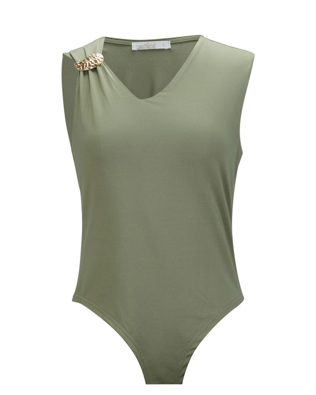 Prodotto: BACHATA - Body smanicato verde salvia con dettaglio dorato