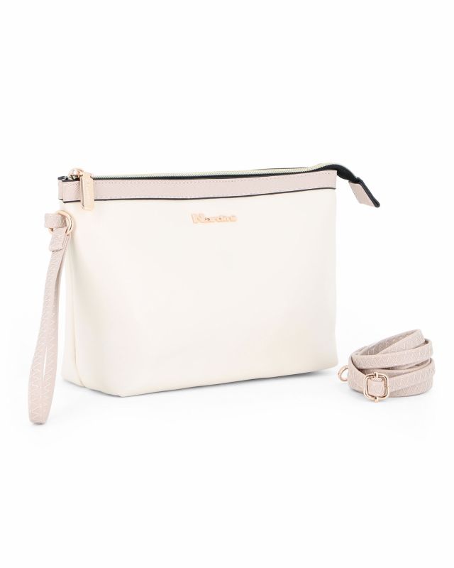 Prodotto: NARDINI -  Pochette beige con polsiera, tracolla removibile