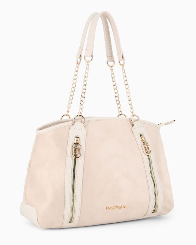 Prodotto: LAURA BIAGIOTTI - Borsa shopping naturale scamosciata con due tasche frontali