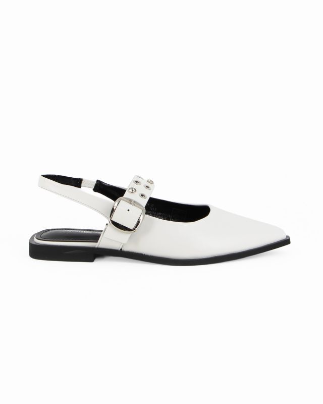 Prodotto: MISS GLOBO - Ballerina slingback bianca a punta con sottopiede in memory foam e cinturino frontale con fibbia