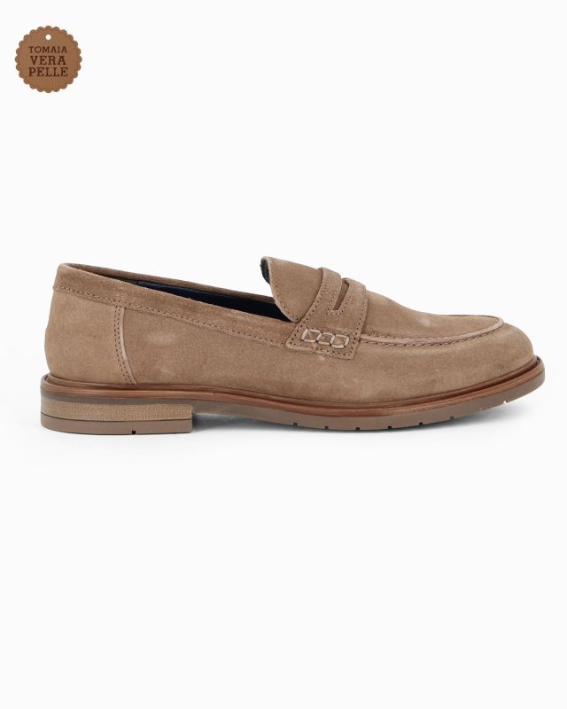 Prodotto: CLASS MAN - Mocassino taupe scamosciato in VERA PELLE