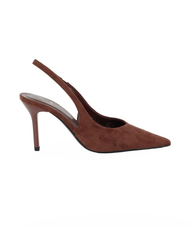 Prodotto: MISS GLOBO - Décolleté slingback marrone scamosciata con sottopiede in memory foam, tacco 8,5CM