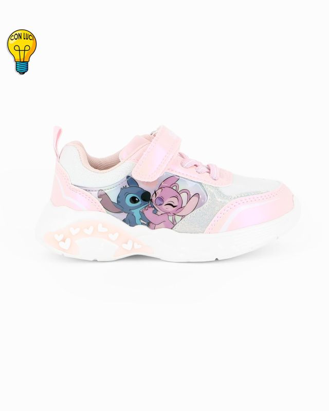 Prodotto: STITCH - Sneakers bianca e rosa da bambina con strappo e luci, numerata 25/31