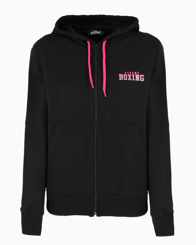 Prodotto: XTREME BOXING - Felpa con cappuccio e zip completa nera da donna in cotone