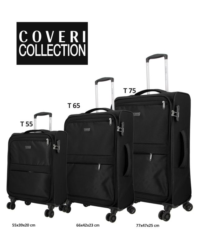 Prodotto: COVERI COLLECTION - TROLLEY NERO IN TESSUTO CON DOPPIA TASCA FRONTALE  E 4 RUOTE