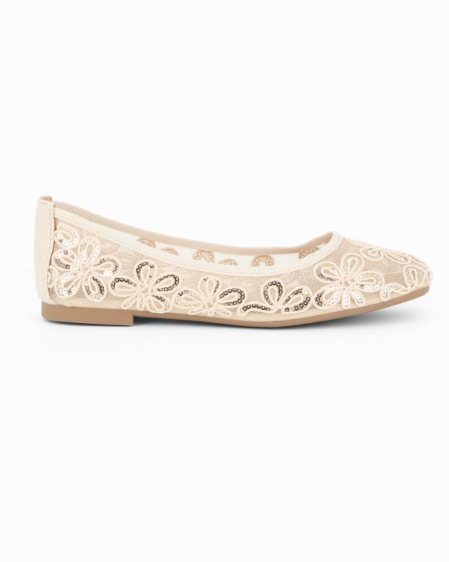 Prodotto: MY JEWELS - Ballerina beige a rete con fiori e paillettes