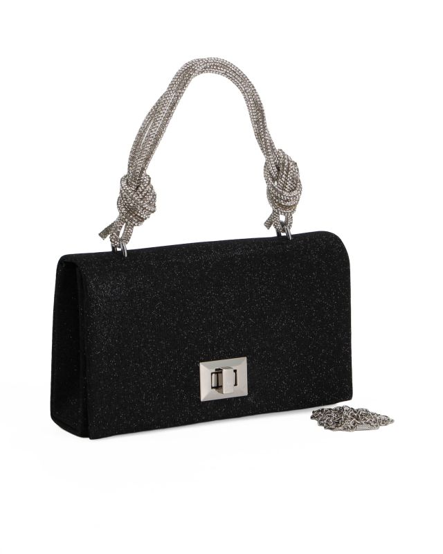Prodotto: MISS GLOBO - Borsa da sera nera in lurex con manico strass