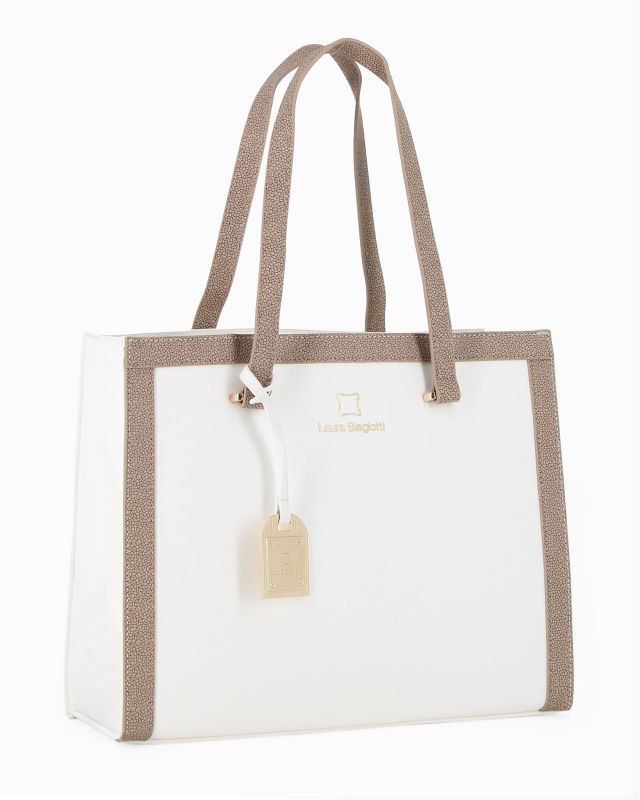 Prodotto: LAURA BIAGIOTTI - Borsa shopping bianca con ciondolo metallico loggato removible