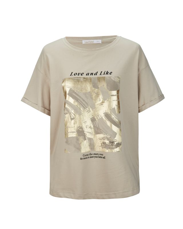 Prodotto: BACHATA - Tshirt manica corta beige con scritta e stampa