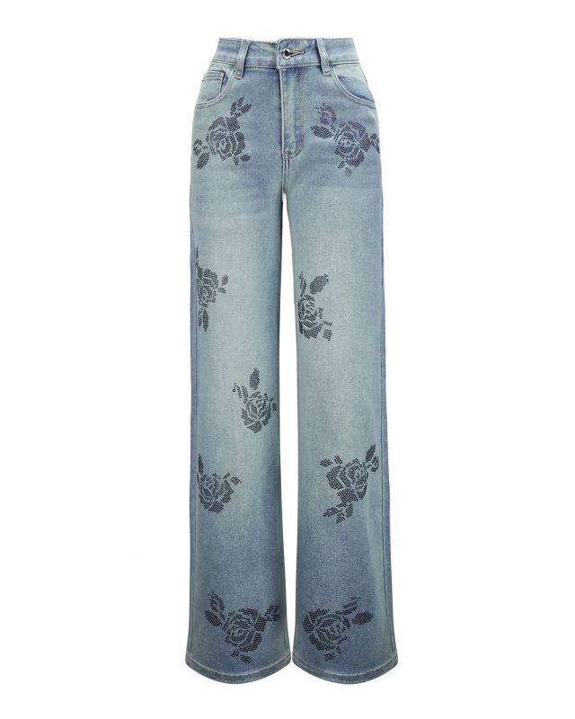 Prodotto: BACHATA - Jeans denim chiaro con stampa di rose