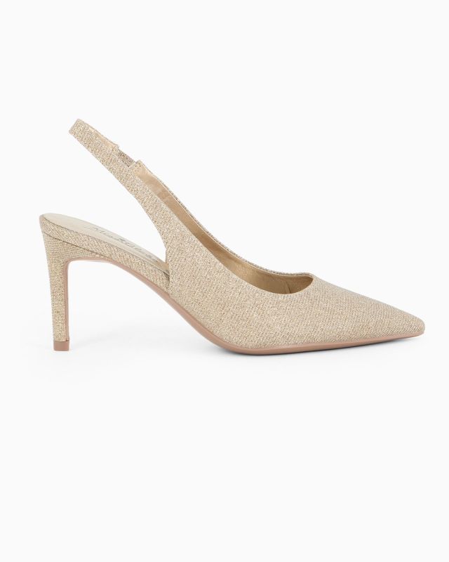 Prodotto: MISS GLOBO - Décolleté slingback platino in lurex, tacco 7,5CM