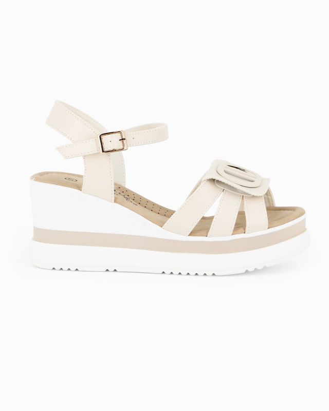 Prodotto: MISS GLOBO - Sandalo platform panna con sottopiede in memory soft, zeppa 7CM