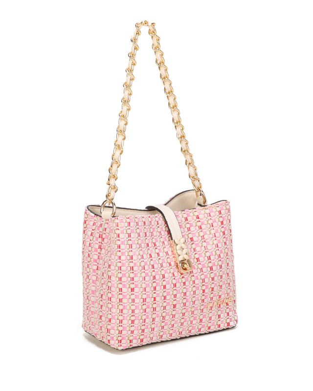 Prodotto: RIFLE - Minibag rosa intrecciata con con pattina e chiusura a girello