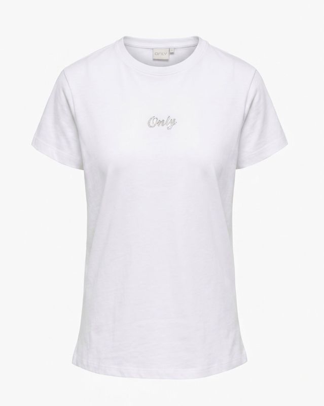 Prodotto: ONLY -  T-SHIRT MEZZA MANICA BIANCA DA DONNA CON  LOGO STRASS -  10125