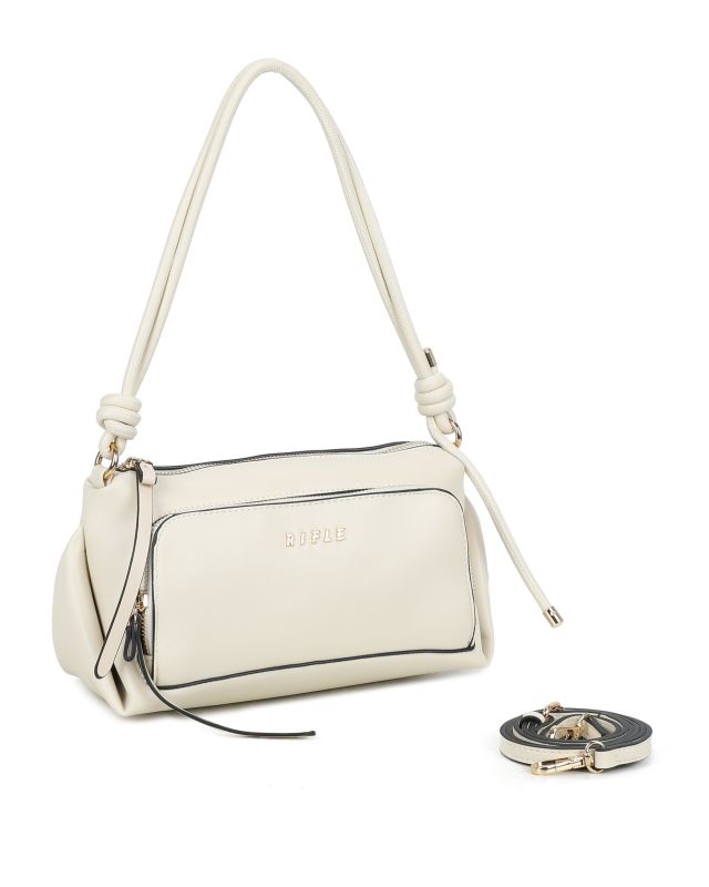 Prodotto: RIFLE - Borsa a spalla beige con tasca frontale e tracolla removibile