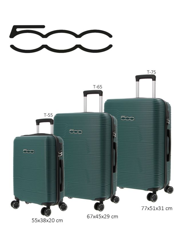 Prodotto: FIAT 500 - TROLLEY VERDE IN ABS 4 RUOTE CON COMBINAZIONE TSA
