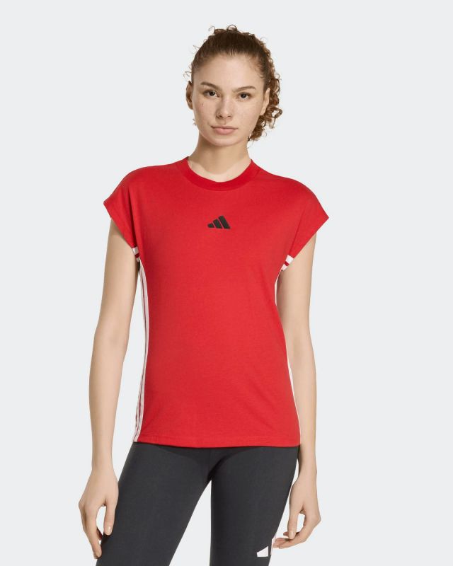Prodotto: ADIDAS - TSHIRT ESSENTIAL ROSSA CON 3 BANDE BIANCHE DA DONNA - KD9446