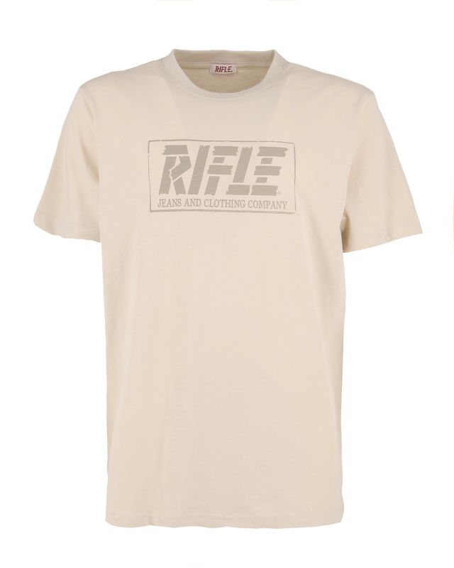Prodotto: RIFLE - Tshirt manica corta beige in tessuto fiammata