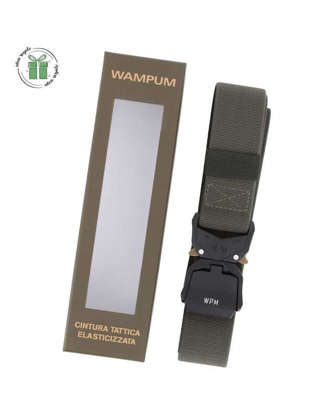 Prodotto: WAMPUM - Cintura tattica elasticizzata verde militare da uomo con scatola