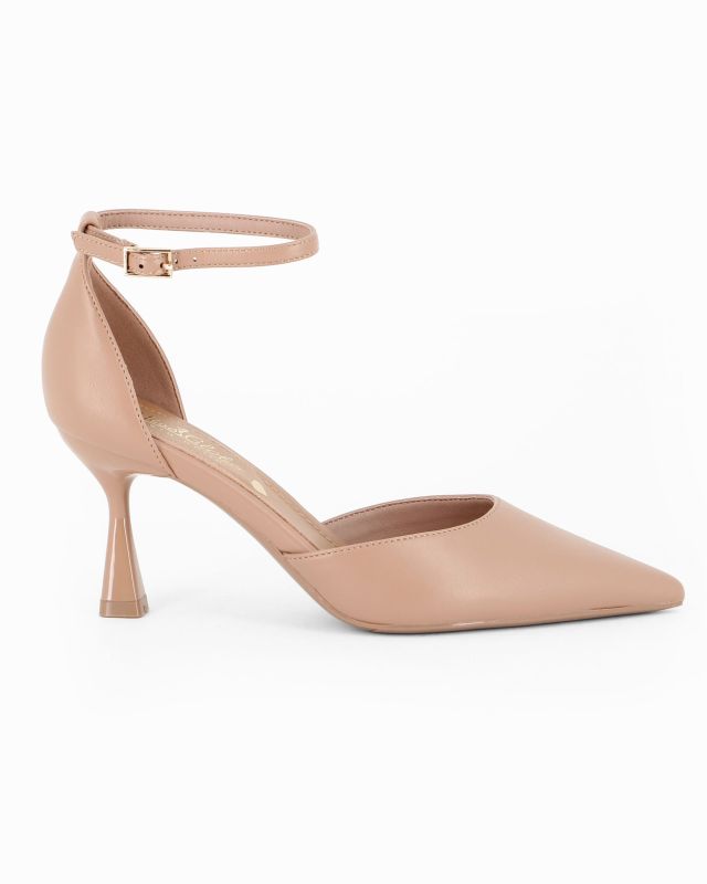 Prodotto: MISS GLOBO - Décolleté beige con sottopiede in VERA PELLE e cinturino alla caviglia, tacco 7,5CM