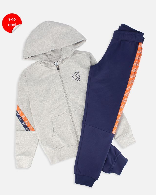 Prodotto: KAPPA - COMPLETO TUTA FELPA GRIGIA FULL ZIP CON CAPPUCCIO 8-16 ANNI