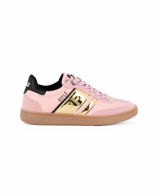 Prodotto: RIFLE - Scarpa sneakers rosa da donna con lacci e dettagli oro