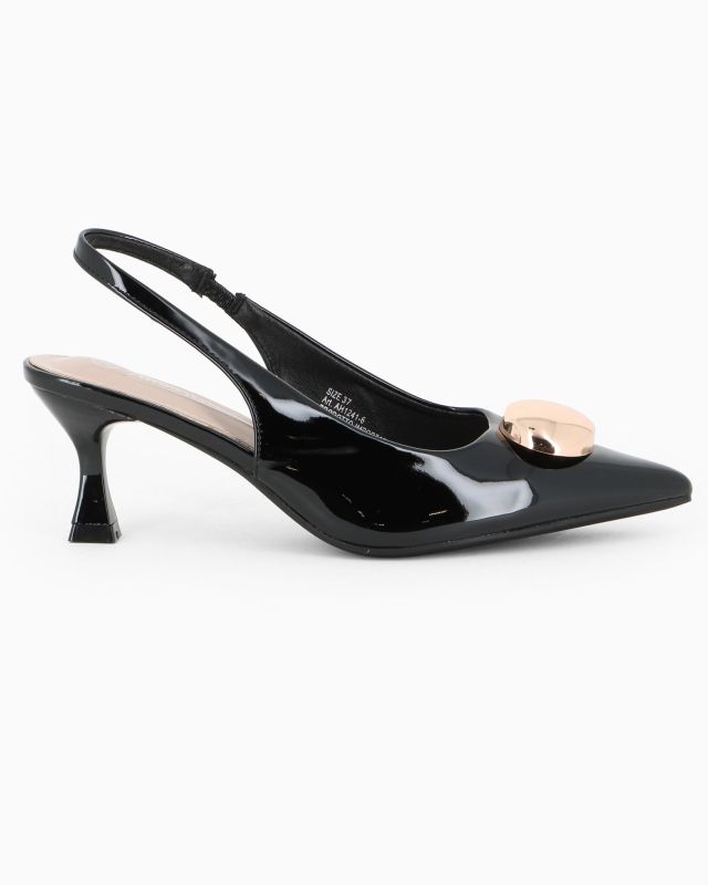 Prodotto: MISS GLOBO - Décolleté slingback nera in vernice con dettaglio in metallo, tacco 6CM