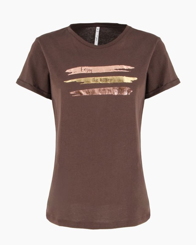 Prodotto: TATOO - Tshirt manica corta con stampa e scritta marrone in cotone