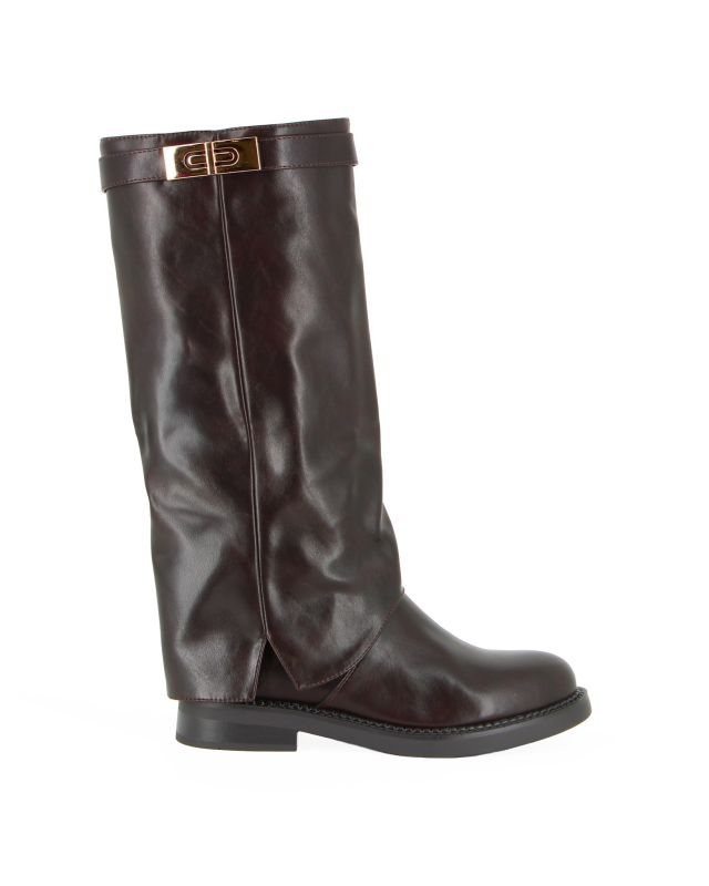 Prodotto: NUA' - Stivale marrone con risvolto e zip laterale, tacco 3CM