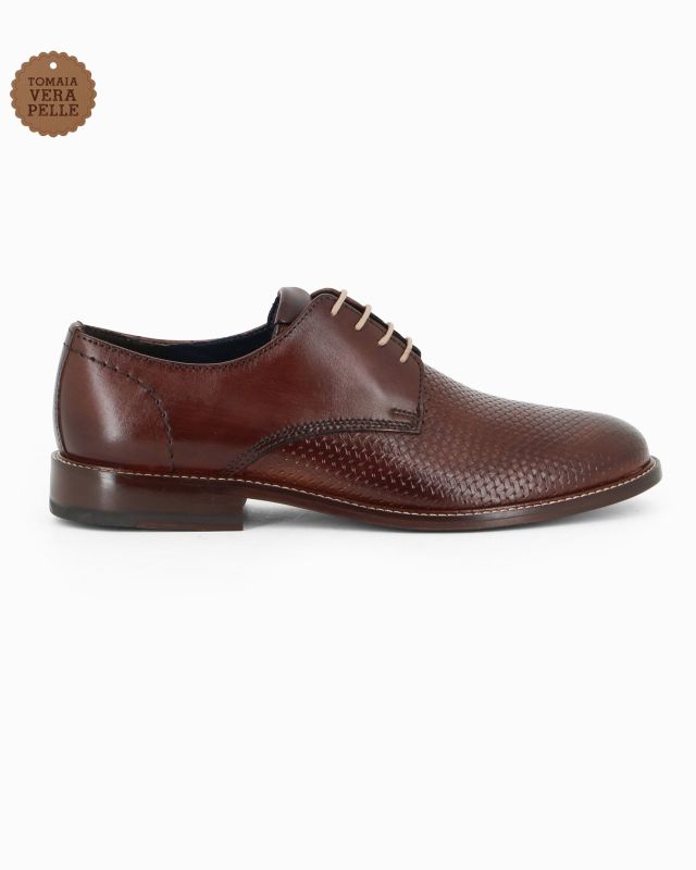 Prodotto: CLASS MAN - Scarpa marrone in VERA PELLE con lacci e motivo intreccio