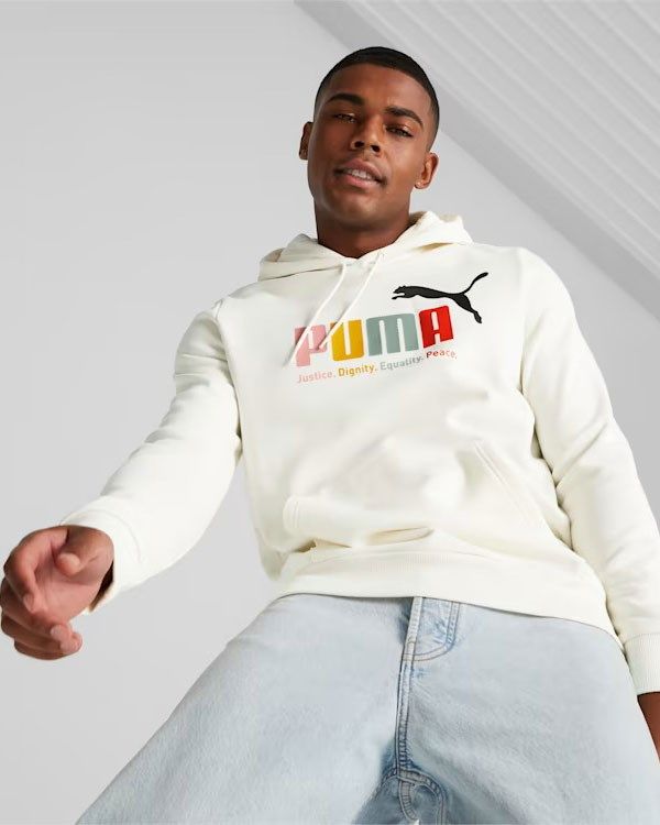 Prodotto: PUMA - Felpa da uomo panna con logo colorato e cappuccio