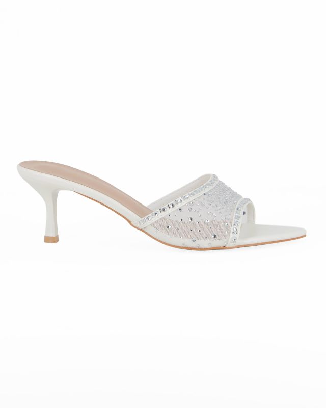 Prodotto: TATOO - Sabot mules bianco a punta con fascia trasparente in strass, tacco 6CM