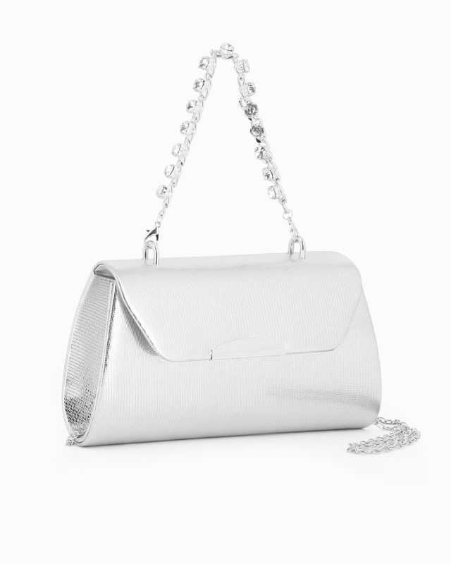 Prodotto: DIVAS - Pochette argento con manico gioiello e patta