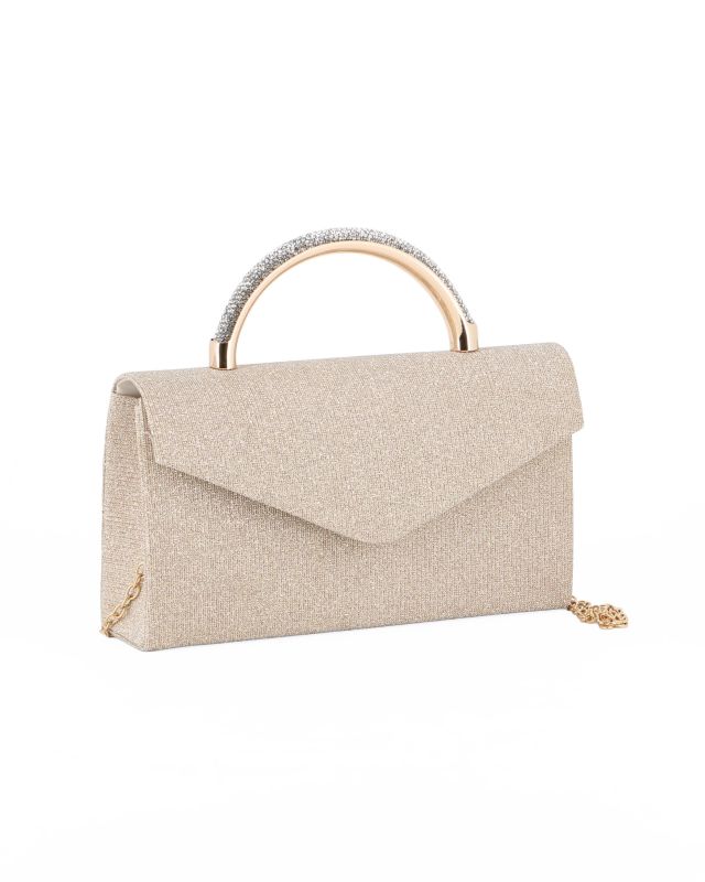 Prodotto: DIVAS - Borsa pochette oro rosa in lurex con manico gioiello