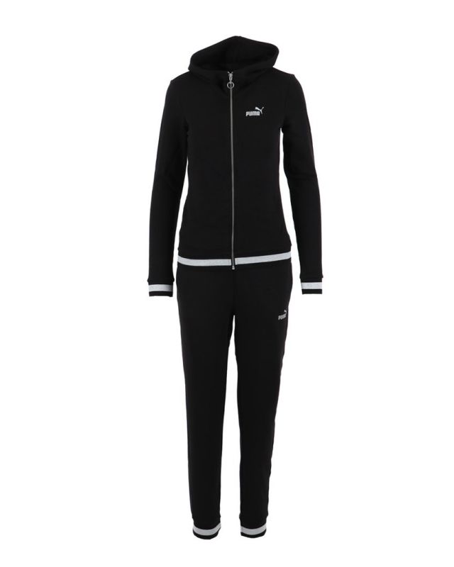 Prodotto: PUMA - Tuta completa da donna nera con cappuccio zip frontale e dettagli argento glitter