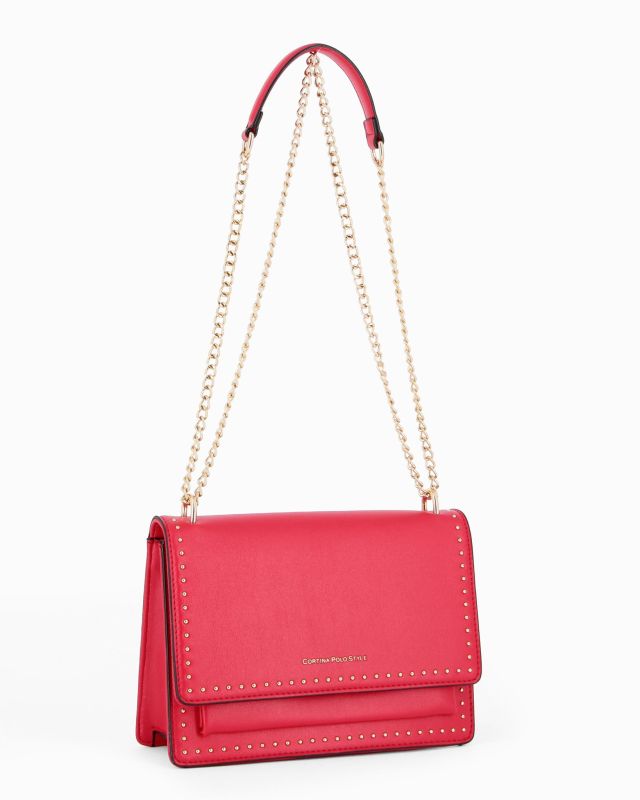 Prodotto: CORTINA POLO STYLE - Borsa rossa tracolla catena con borchiette sulla patta
