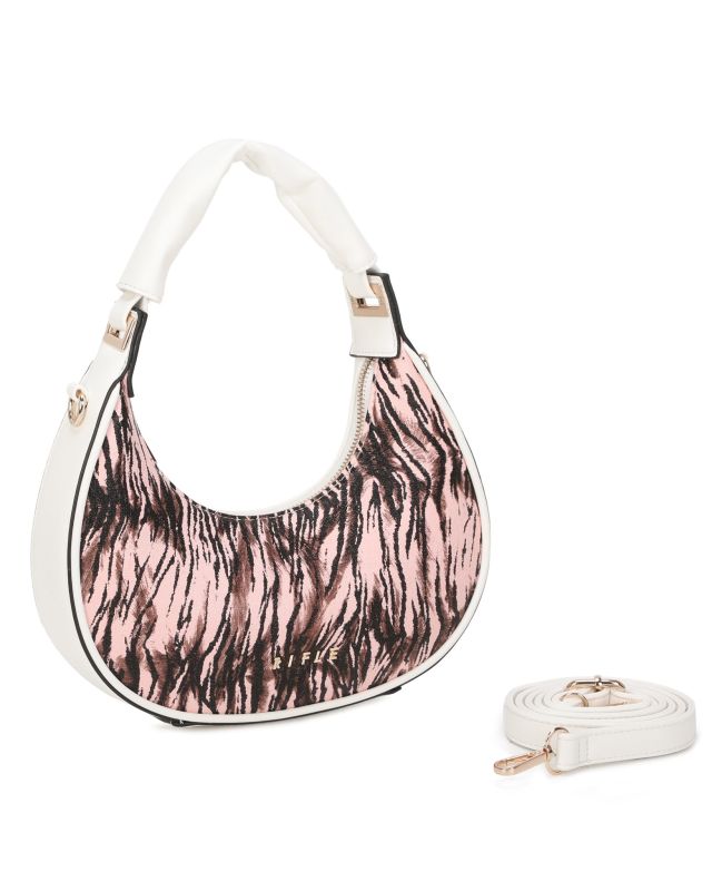 Prodotto: RIFLE - Borsa a spalla animalier rosa, tracolla removibile