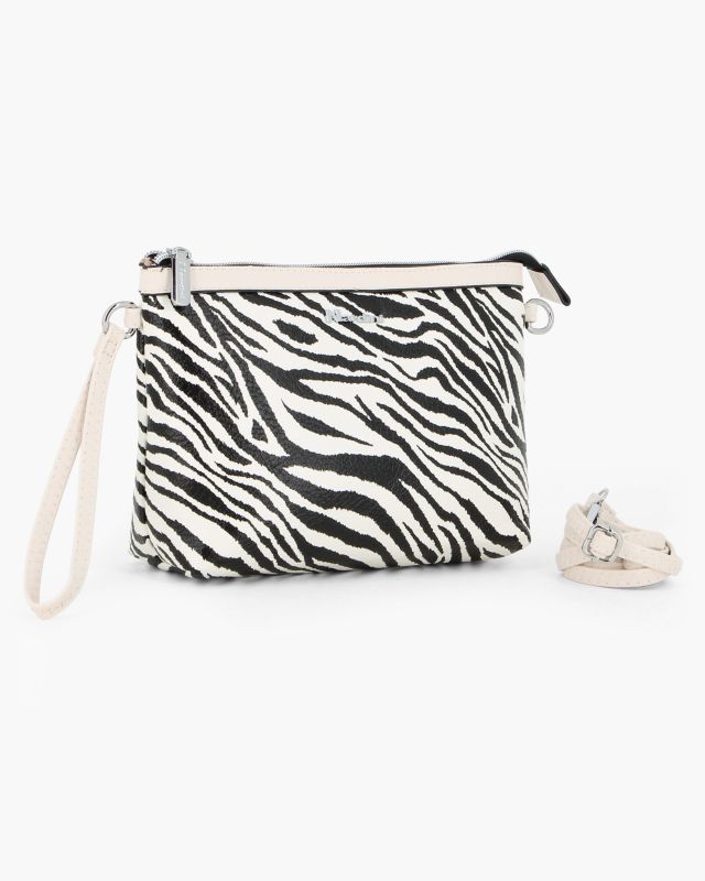 Prodotto: NARDINI -  Pochette zebrata con polsiera, tracolla removibile