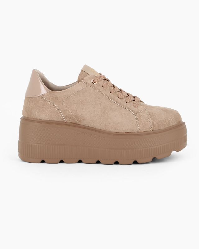 Prodotto: MISS GLOBO - Sneakers beige scamosciata con lacci e fondo alto