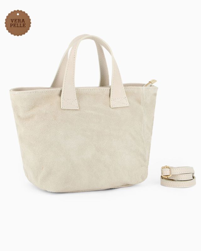 Prodotto: NARDINI - Borsa due manici cuoio scamosciata in VERA PELLE con tasca posteriore, tracolla removibile - MADE IN ITALY