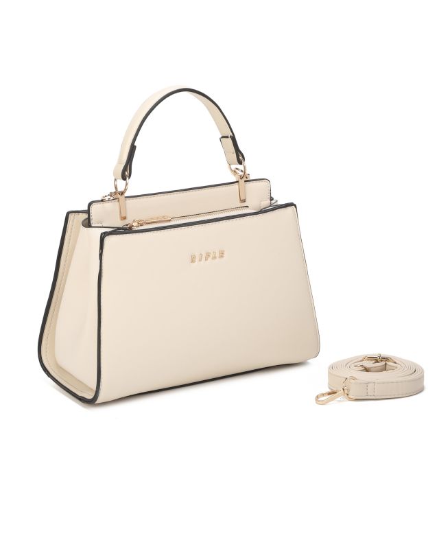 Prodotto: RIFLE - Borsa a mano beige con due scomparti principali, tracolla removibile