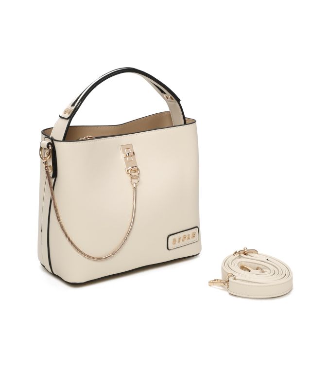 Prodotto: RIFLE - Minibag beige con tre scomparti principali e dettaglio catenina, tracolla removibile