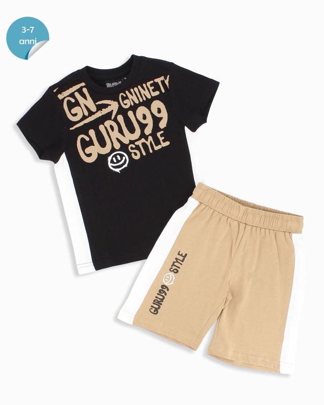 Prodotto: GURU - Completo manica corta nero bambino 3-7 anni in cotone