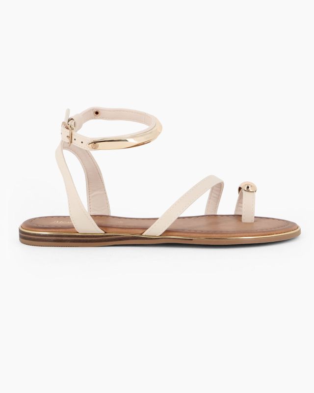 Prodotto: MISS GLOBO - Sandalo infradito beige con applicazioni metalliche