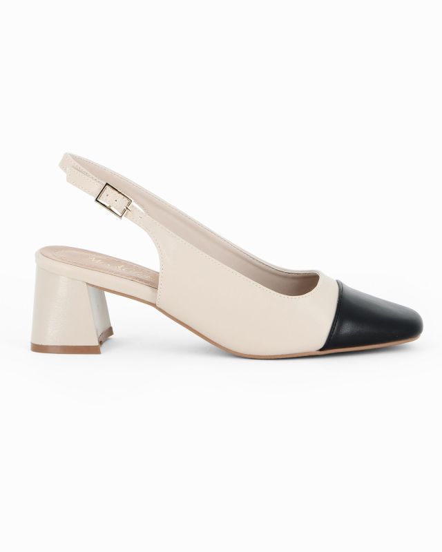 Prodotto: MISS GLOBO - Décolleté slingback beige con punta nera, tacco 5,5CM