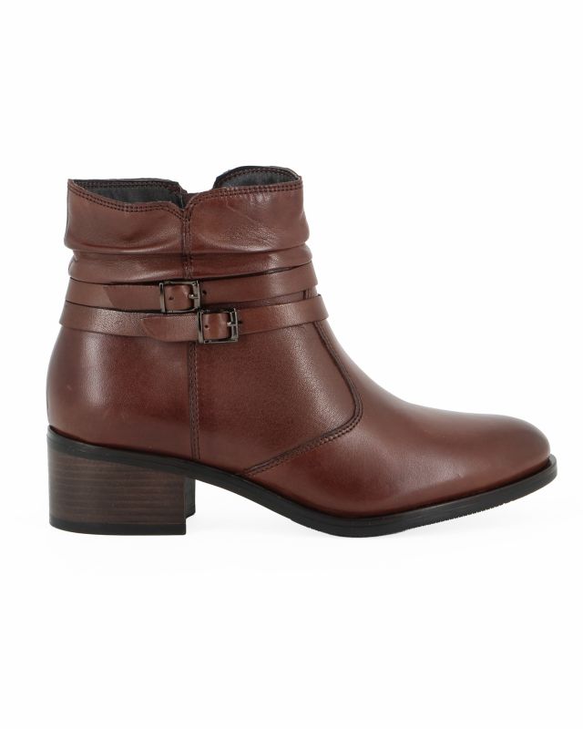 Prodotto: ELLEN BLAKE - Tronchetto da donna marrone in VERA PELLE con fibbie alla caviglia e zip laterale, tacco 4,5cm